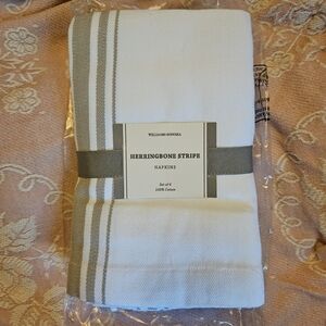 Williams-Sonoma NWT Set Of 4 Table Napkins Taupe Brown White Herringbone Stripe